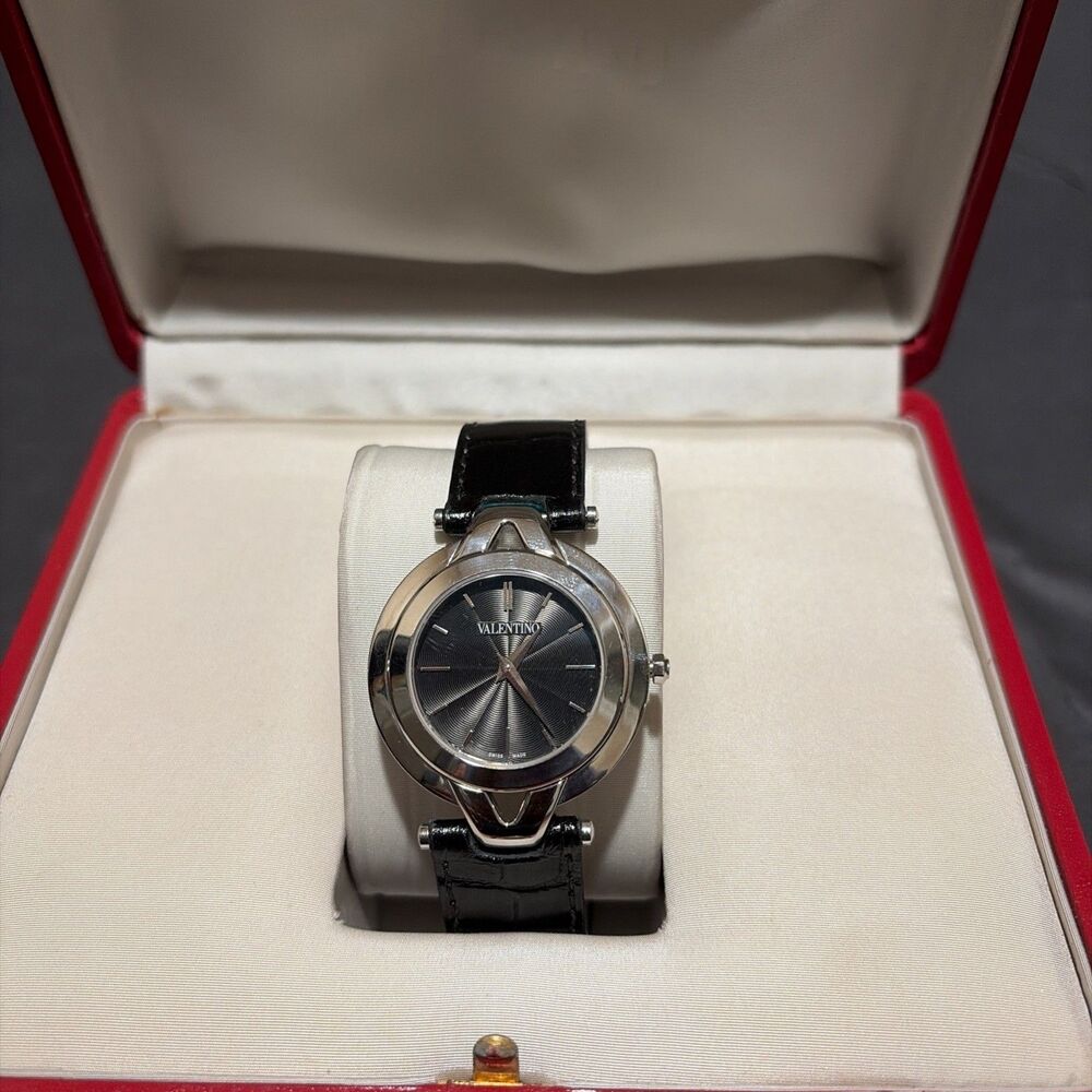 Valentino Watch Men Black Band And Silver  Timepiece